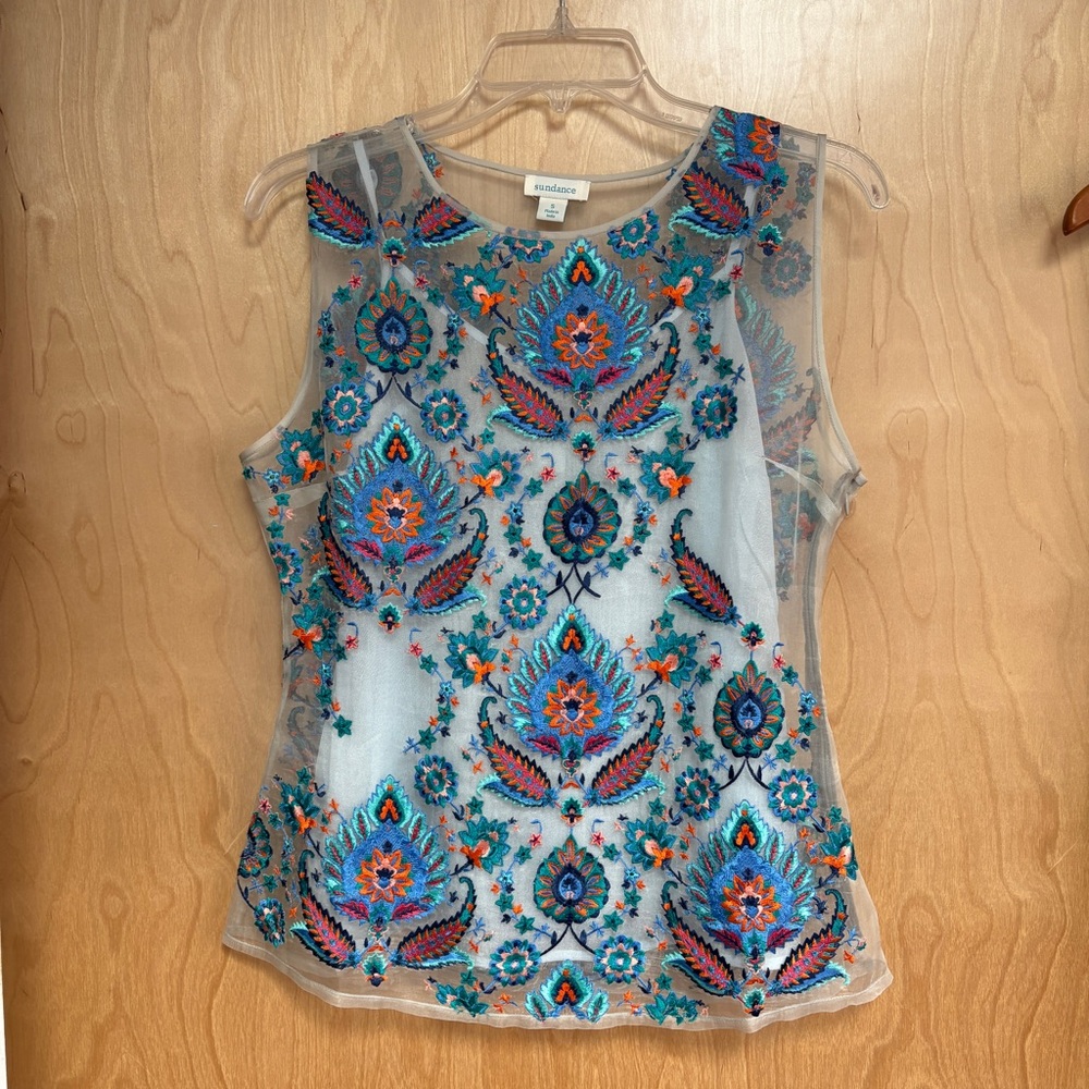 NWOT Sundance Silk Floral Embroidered Tank Top - Size Small